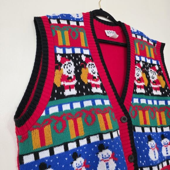 Vintage Ugly Christmas Sweater Vest Womens 1X/2X Santa Presents Oversized Artsy - Picture 4 of 8